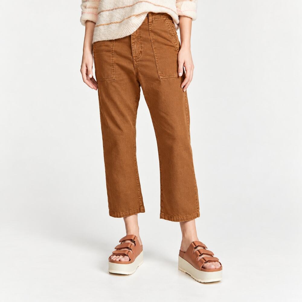 The GREAT. the Ranger Pant in brown wide crop leg size 26